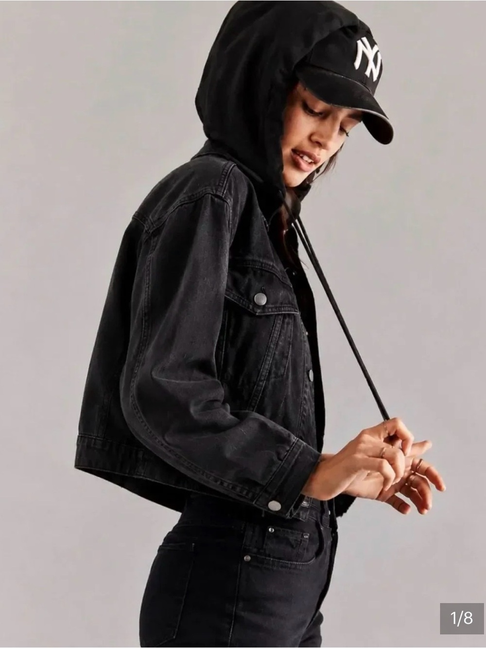 Free People Black Denim Jacket with Hood